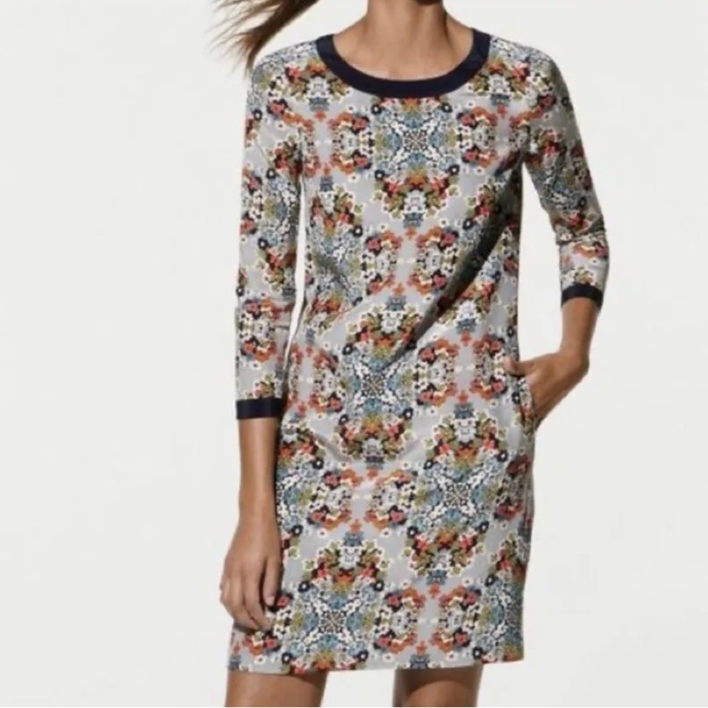 J. Crew Misty Fog Floral Tunic shift dresss 3/4 sleeves style B3853 size 12